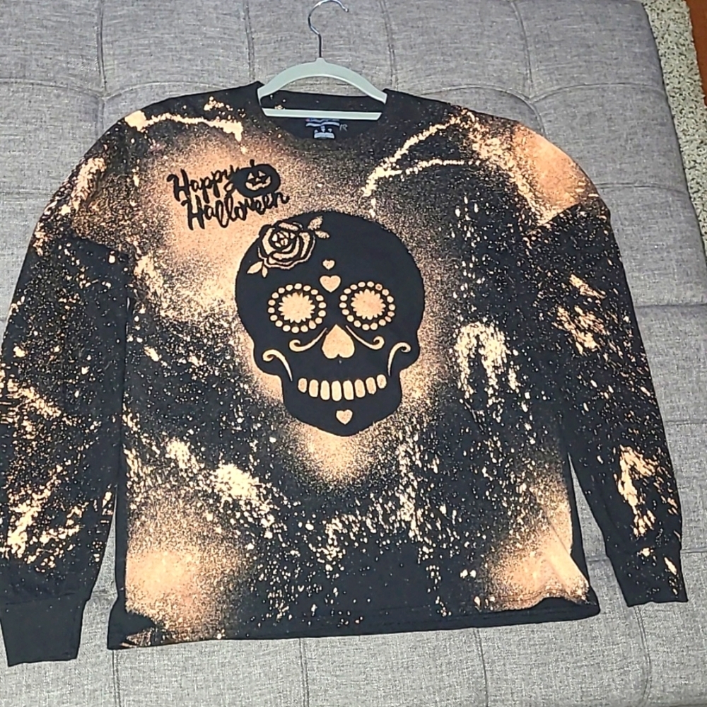 Halloween Acid Wash Skull black long sleeved shirt by‎ CHAMPION SIZE M - Picture 4 of 9
